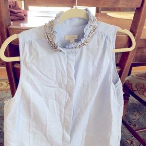 JCrew Sleeveless Blue button-up Blouse with Jeweled Collar size 10